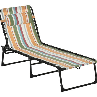 Patio Sun Lounge Seat - Folding Chaise, 4 Adjustable , Breathable Mesh & Bungee Seat, Pillow, Yellow Outdoor Chaise Lounge, Recline, Bungee,