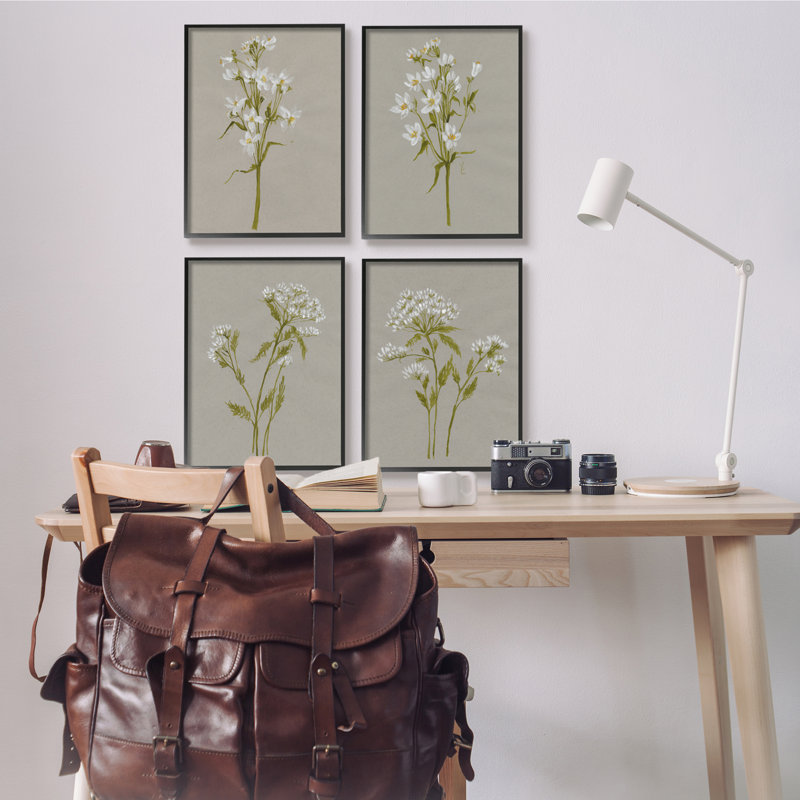 «Wild Flower» par Jennifer Goldberger, ensemble de 4 impressions sur toile, H 20 po x l 16 po, Giclée encadrée noir minuit