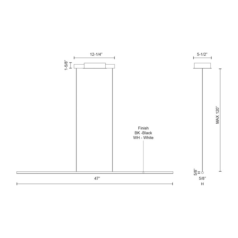 1 - Light LED Pendant, White, 120.63" H x 47" W x 5.5" D