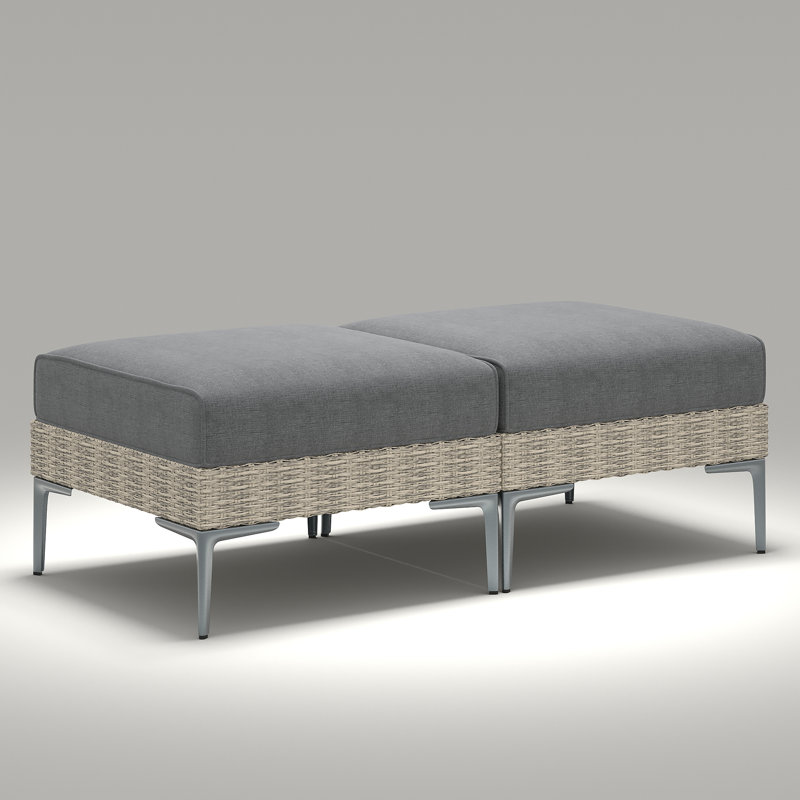  Modern Outdoor Wicker Rattan Patio Modular Ottomans (set Of 2) With 6-inch Thick Cushions, Dark Grey