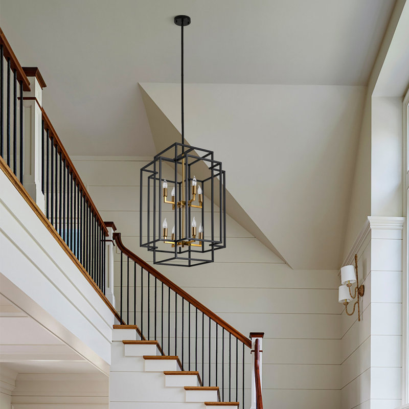 Lustre style campagnard 8 lumières, Gold/Matte Black