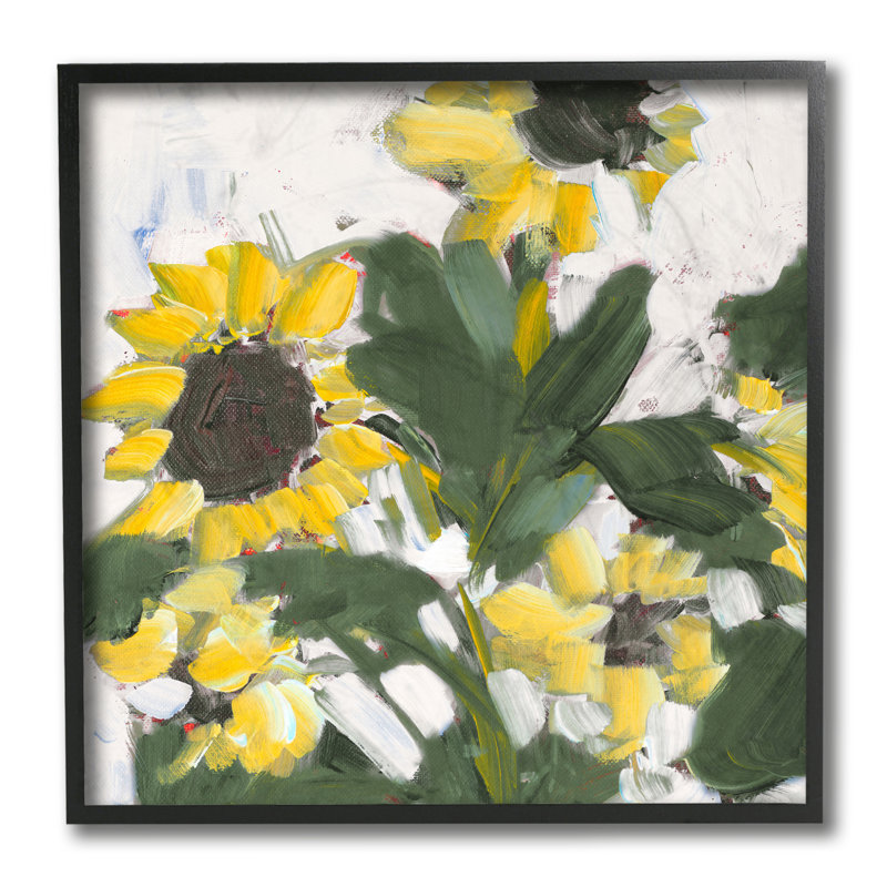 Expressive Sunflower Florals Organic Brush Strokes par Jane Slivka - impression d'art graphique, H 12 po x l 12 po x P 0,5 po