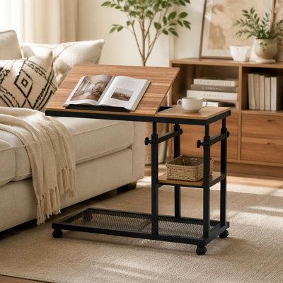 Height Adjustable C Table, Mobile Side Table with Tiltable Drawing Board