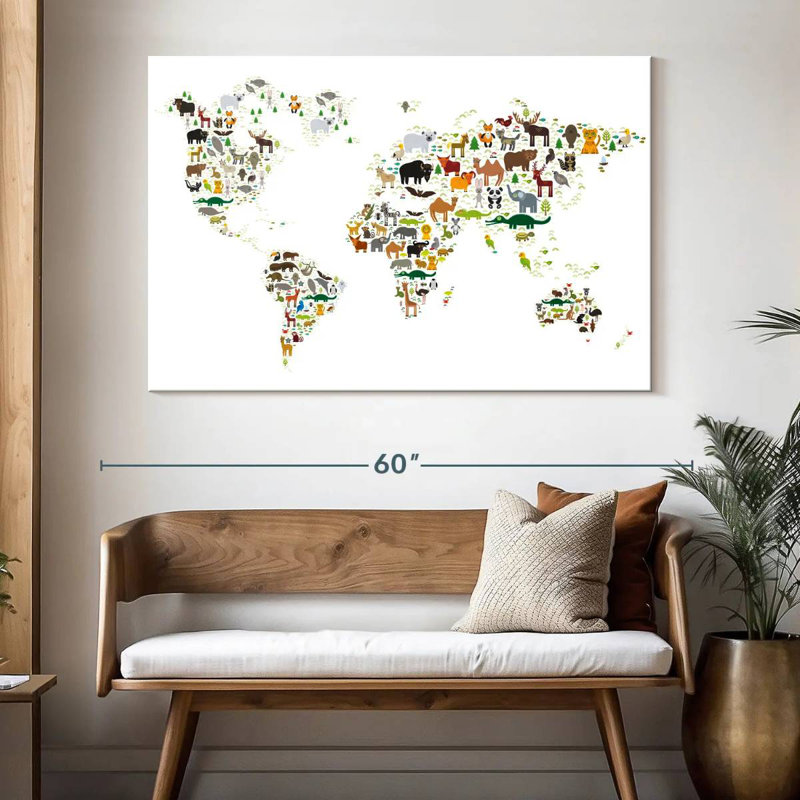 Ashelle Wild Animals World Map, 34" H x 51" W