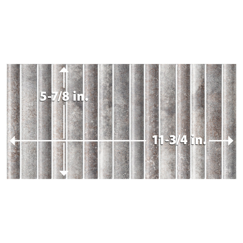 Rubik 5-7/8"x11-3/4" Fluted Ceramic Wall Tile, Greige