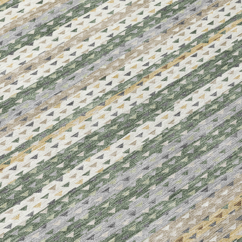 Machine Washable Indoor/Outdoor Chantille ACN2823 Stripes Rug, Basil, 3' x 5'