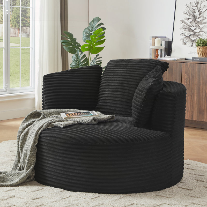 Chaise compressible ronde en velours côtelé avec dossier rembourré, Noir