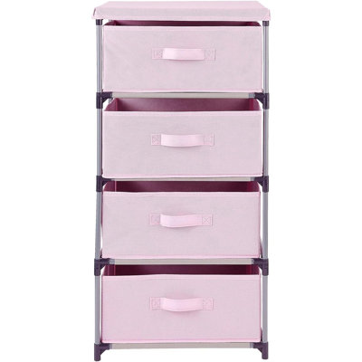 Commode haute à 4 niveaux avec tiroirs - Organisateur de vêtements et petit rangement pour la chambre à coucher - Commode rose pour la chambre à coucher
