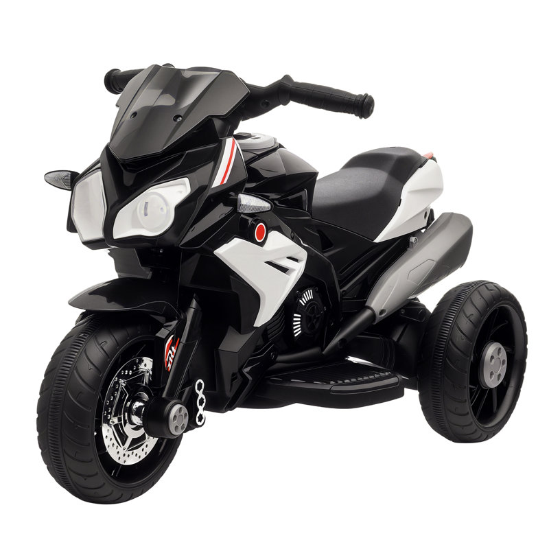 HOMCOM Kids Electric Motorcycle with 3 Wheels, Headlight, Music, Horn, Black