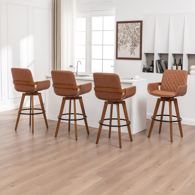 Swivel Upholstered Counter Stool, Brown, 4, Bar Stool 29.7''