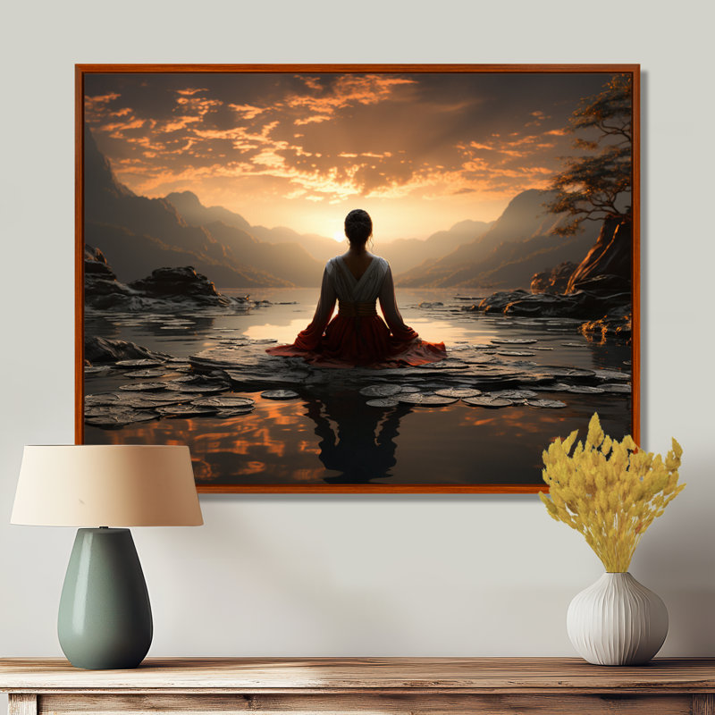 «Black Peach Meditation Eernal Now», reproduction d'art sur toile encadrée, H 16 po x l 32 po x P 1 po, Cadre flottant brun