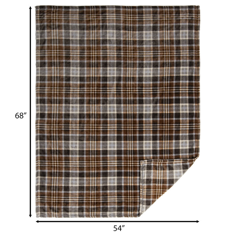 Autumn Plaid Fleece and Sherpa Reversible Throw Blanket