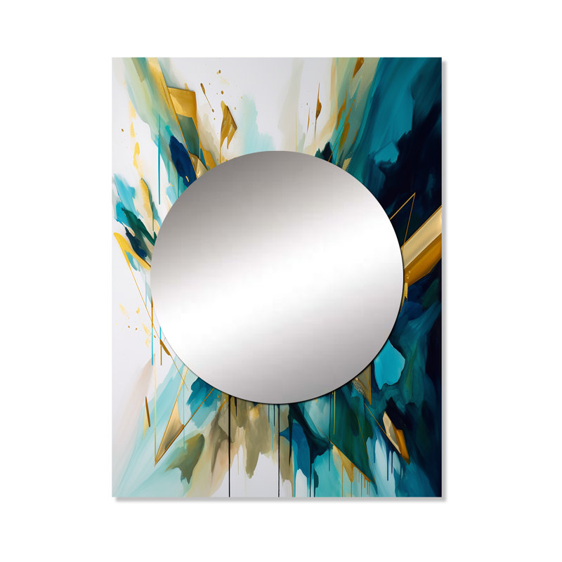Golden Explosion Triangles VII - miroir décoratif géométrique, miroir mural moderne, impression d'art en métal, 40 po x 30 po