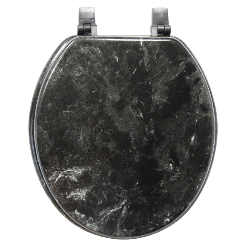 Black Marbleized Molded Wood Round Toilet Seat