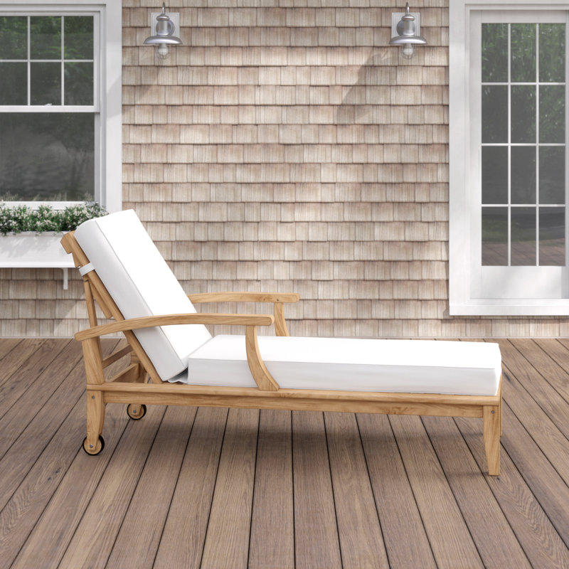 Natural Teak Outdoor Chaise Lounge with White Cushions