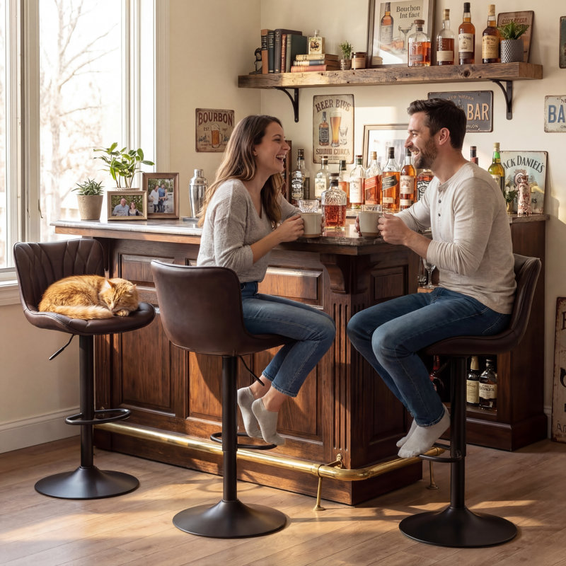 Tabouret de bar pivotant en similicuir, Brun