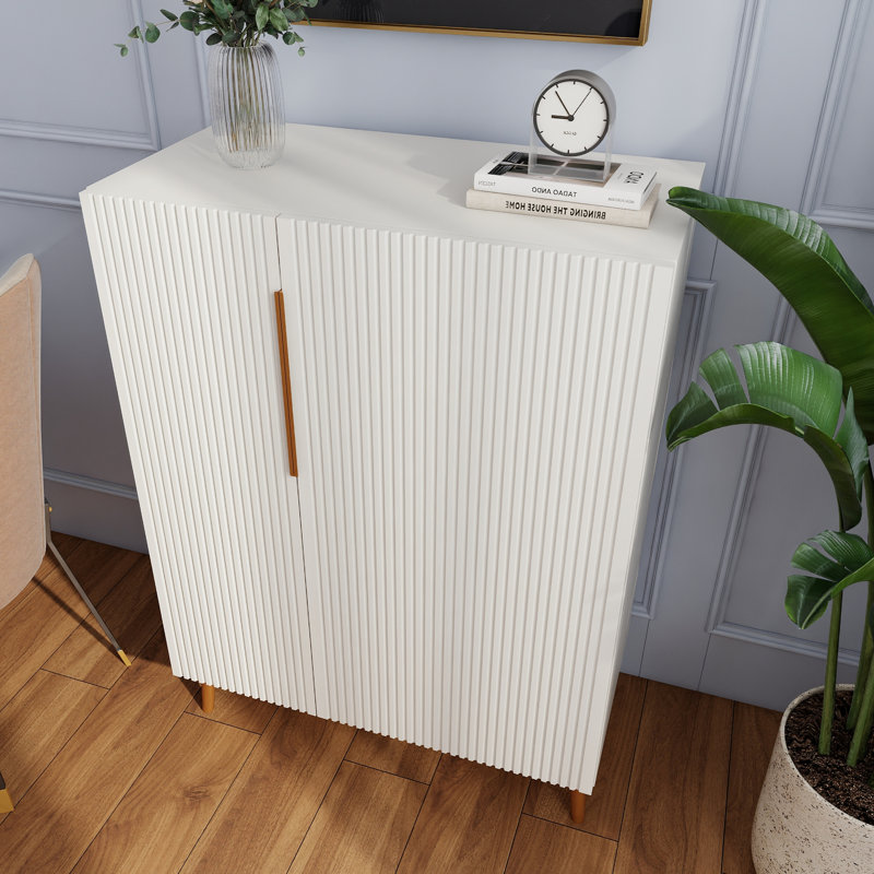 Modern White Sideboard Cabinet with Gold Handles for Kitchen, Dining Room Furniture Organizer