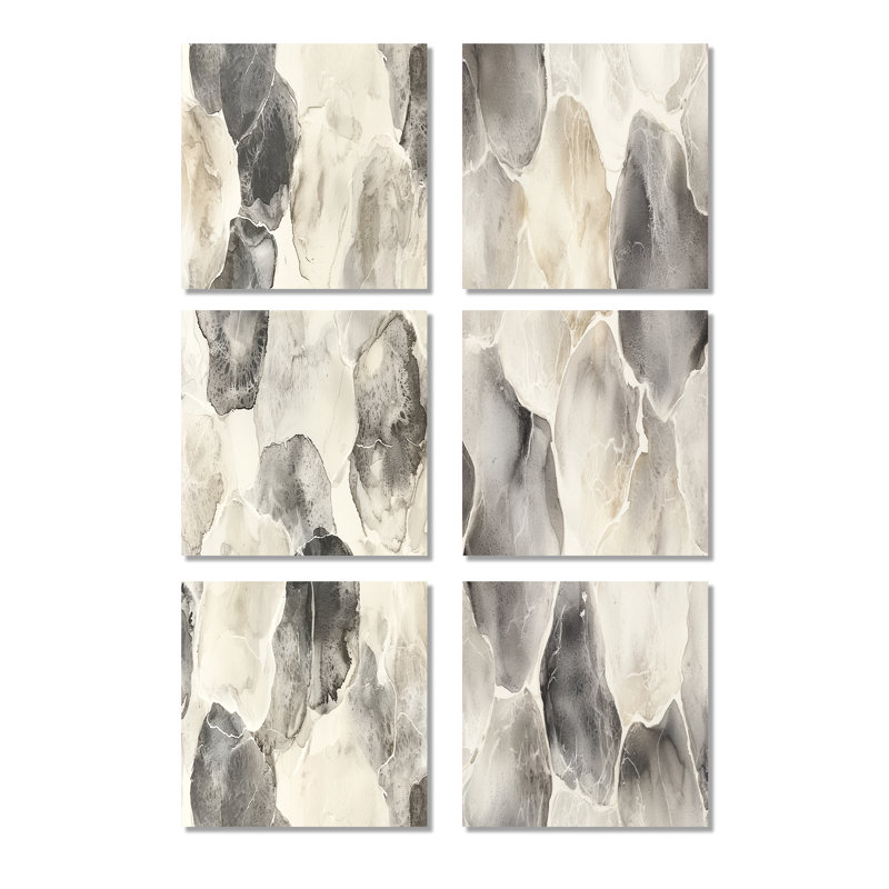 Gris, gris, cercles, paysage, formes abstraites, ensemble de 6 impressions sur toile, Toile tendue, Ne s’applique pas