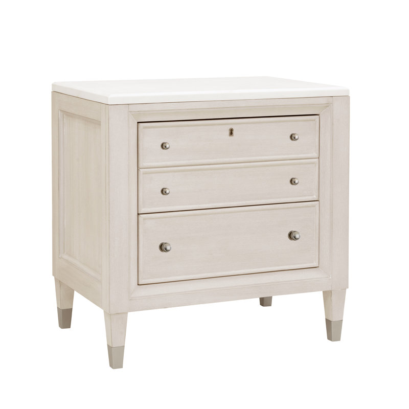 Beige and White 2-Drawer Nightstand with Marble Top
