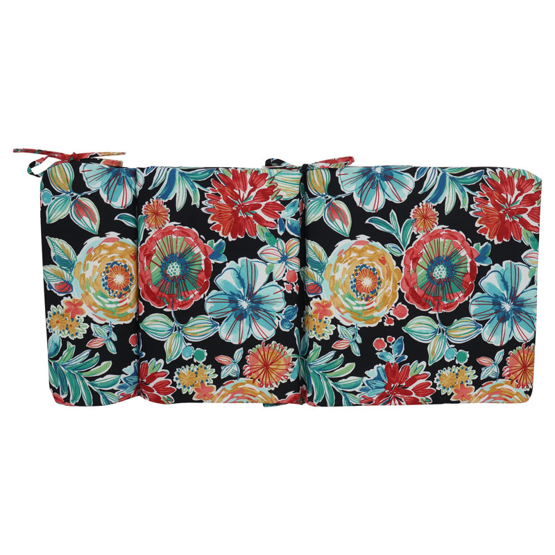 Outdoor Seat/Back Chair Cushion, Black/Colsen Noir Floral, 20" W x 20" D