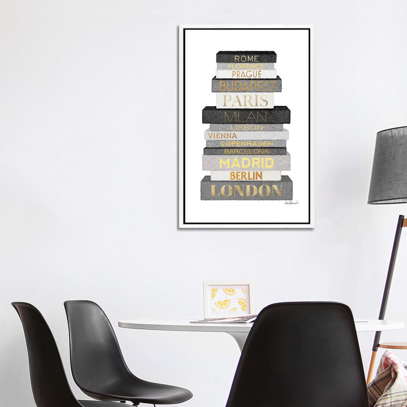 City Books Europe, Grey & Gold by Amanda Greenwood - Painting on Canvas, 101.6 cm H x 66.04 cm W, White Framed Canvas