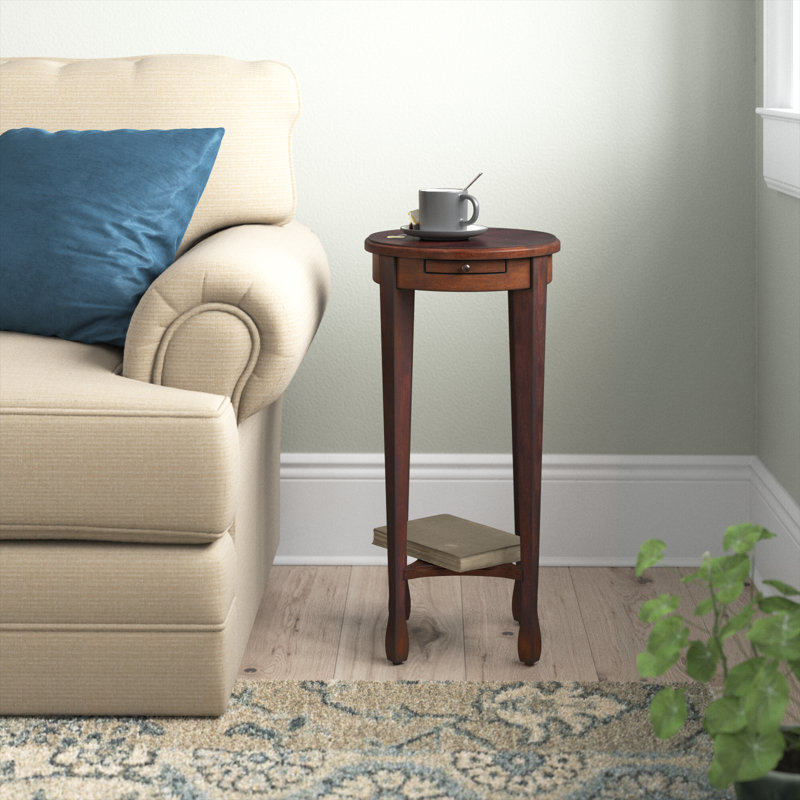 Bette Oval End Table With Storage, Cherry Veneer