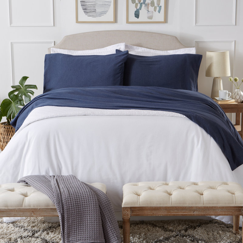 Ensemble de draps en jersey de flanelle, Ensemble de draps pour lit double + drap-housse + , Blanc