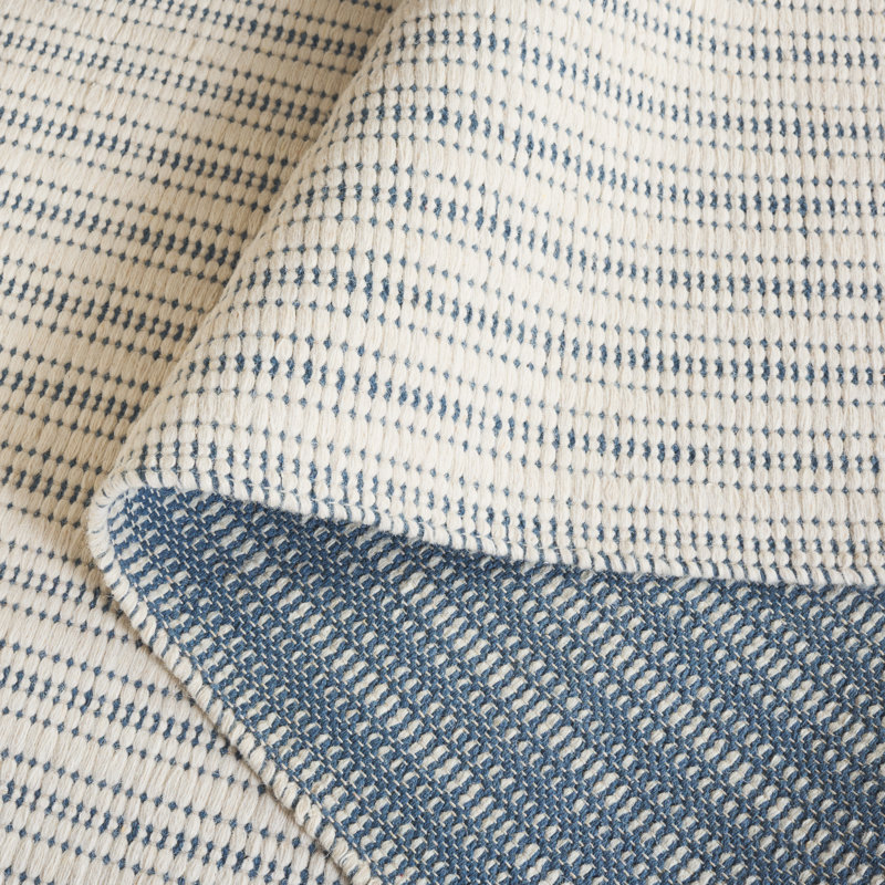 909 Hand Woven Cotton/Wool Striped Rug , Rectangle 6' x 9', Light Blue