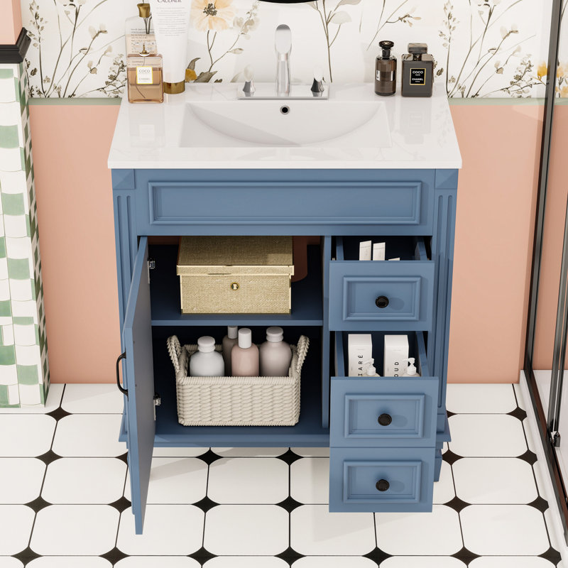 Meuble-lavabo avec 2 tiroirs et tablette réglable, Blue