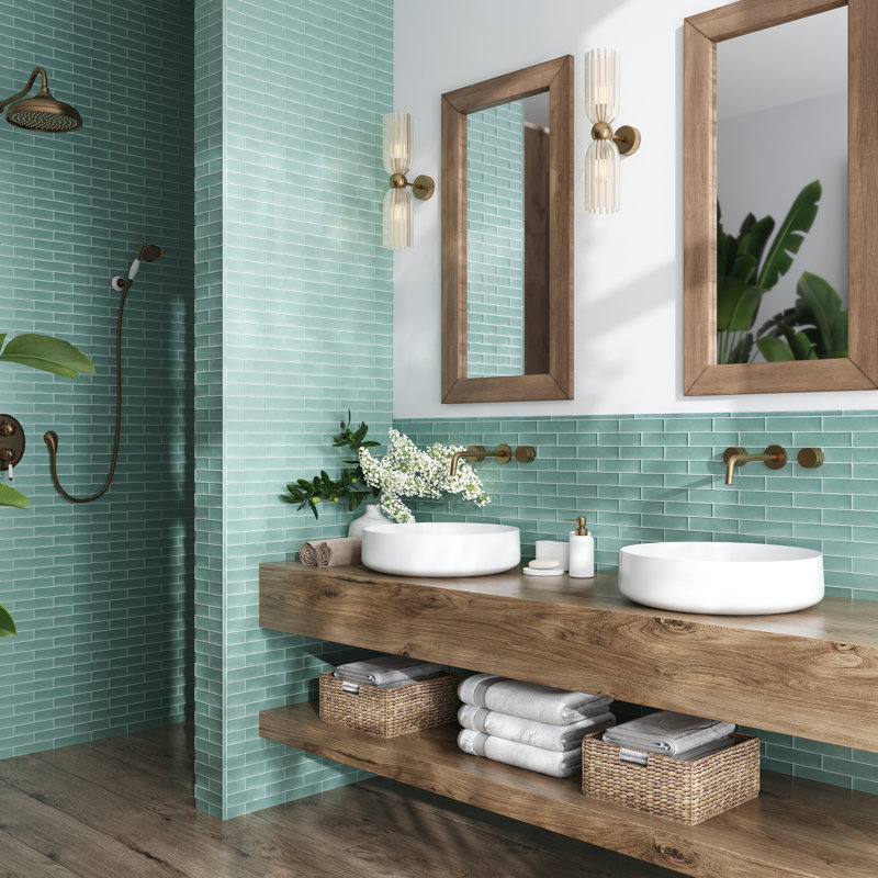 2X8 Subway Glass Mosaic Tile, Marine