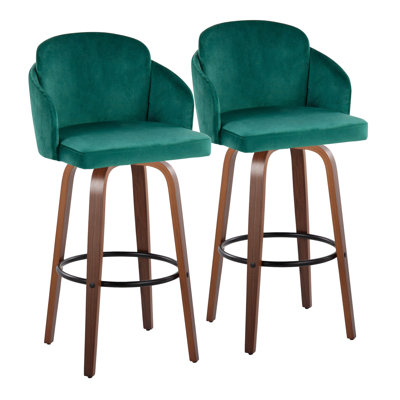 Dahlia 30" Contemporary Fixed-Height Barstool In Wood And Velvet With Metal Accent And Round Footrest By Lumisource - Set Of 2
