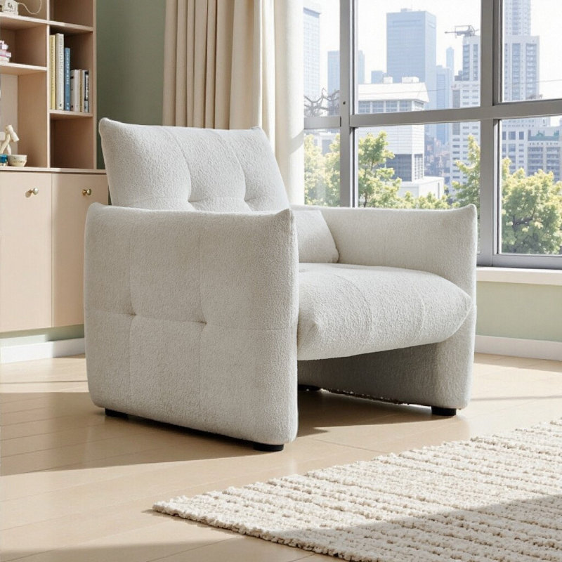 Fauteuil d'appoint en velours avec coussin lombaire Raindrop, Beige