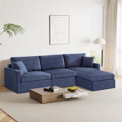 WEUP 113" Modular Sectional Sofa With Storage Ottoman, 4 Seat Sofa Set With Two Pillows Included