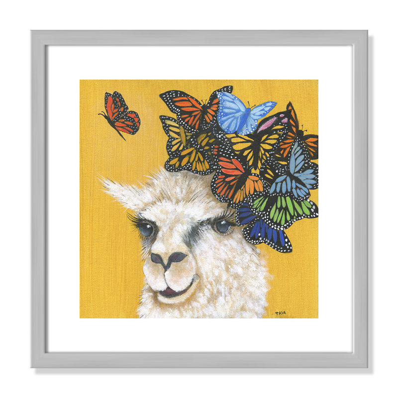 Art sur toile llama, H 17 po x l 17 po x P 1,18 po, Cadre argenté