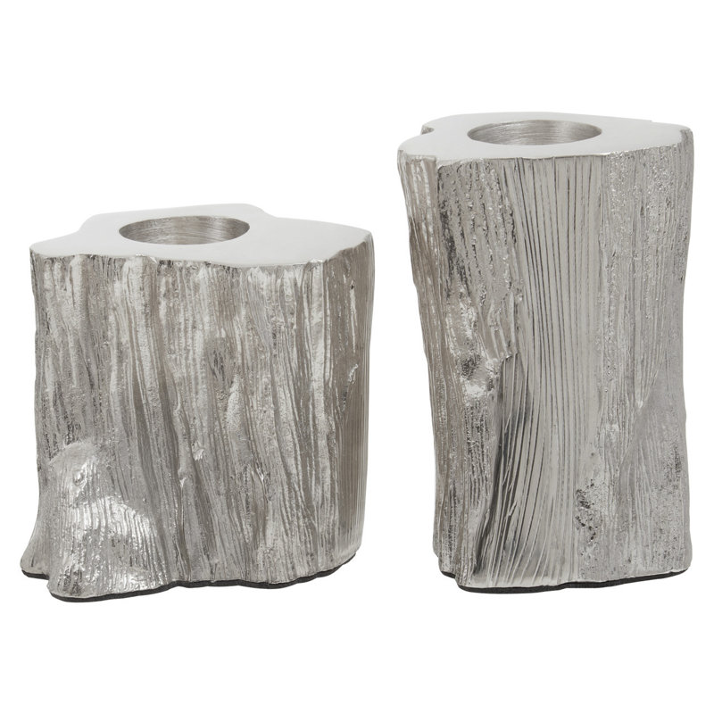 Beric 2 Piece Aluminum Tabletop Tealight Holder Set, Silver