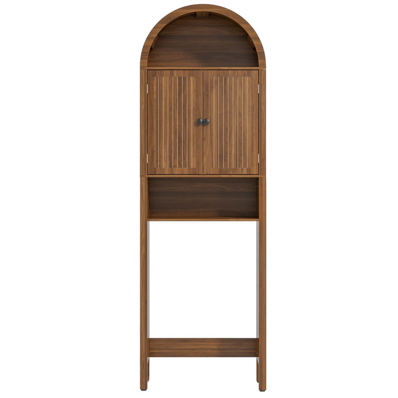 Arched Over The Toilet Storage With Fluted Doors, Small Bathroom Cabinet With Adjustable Shelf, Walnut