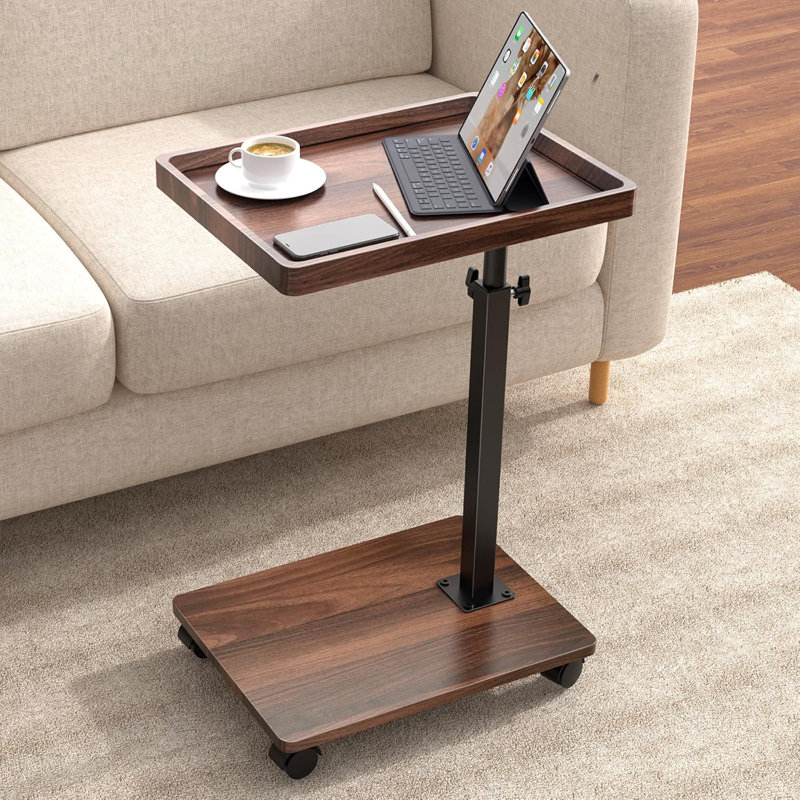 Adjustable Height C Table With 360° Swivel, Multi-Functional Side Table For Living Room, Bedroom, Sofa And Bed, Space-Saving TV Tray Table With Wheels And Sturdy Wooden Top