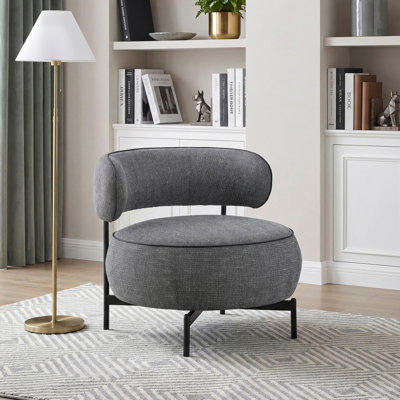 Fauteuil pivotant rond gris moderne et contemporain, dossier incurvé rembourré pour un confort optimal dans le salon (1 pièce)