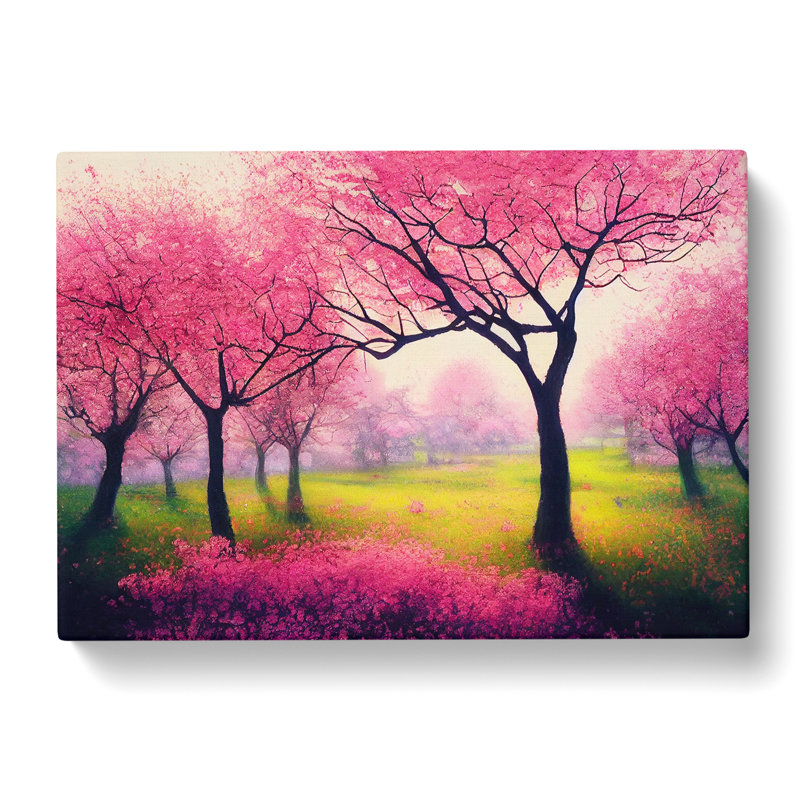 Illuminated Cherry Blossom Trees - Wrapped Canvas Painting, 35cm H x 50cm W x 3cm D