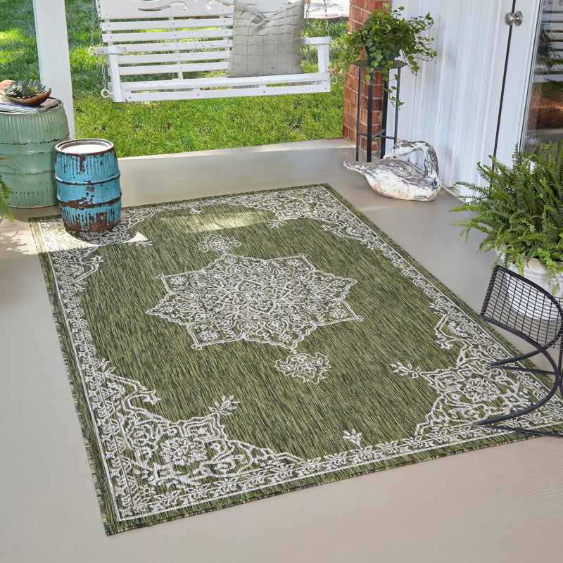 Crabill Oriental Green/Gray Indoor/Outdoor Area Rug, Rectangle 10' x 14'1"
