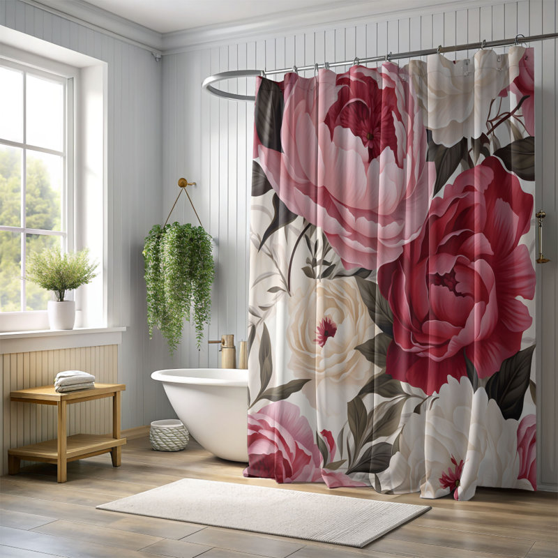 Élégant pivoines - Rideau de douche Premium, H 74 po x l 71 po