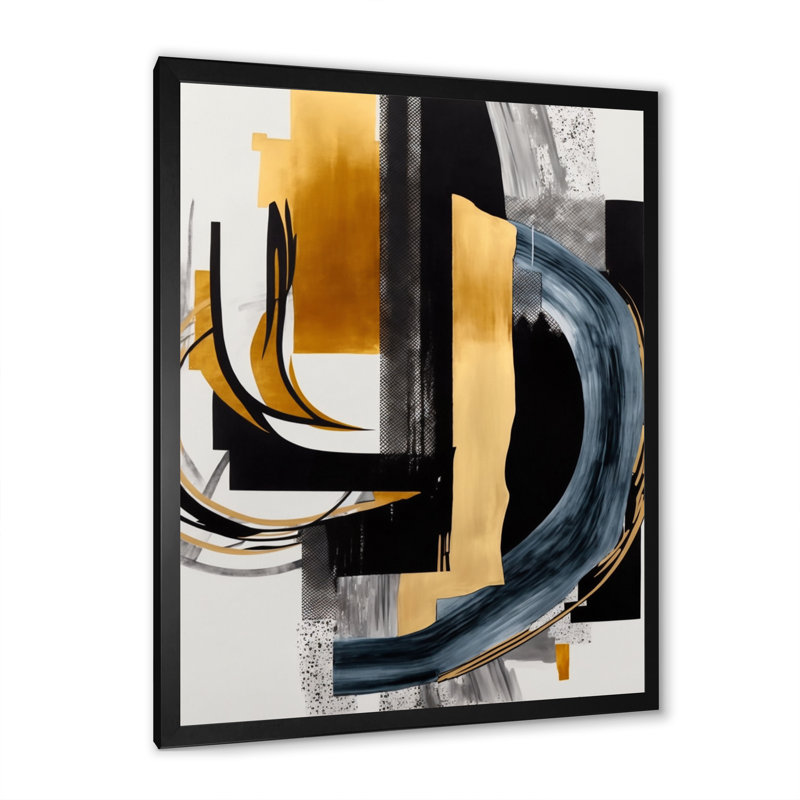 «Glam Gold and Black Expression II - Abstract Spirals», art mural, Cadre photo noir, L 34 po x H 44 po