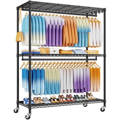 P8 Max Heavy Duty Clothes Rack(With Extended Width Design) Rolling Clothing Racks for Hanging Clothes,Portable Garment Rack with Lockable Wheels,51.2"