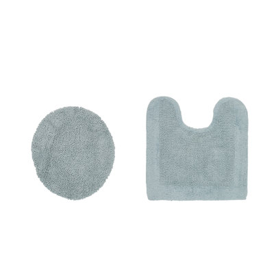 Moriceau 100% Cotton 2370 GSM Tufted Reversible Contour Rug & Toilet Lid Cover Set – Ultra Soft, Machine Washable, OEKO-TEX Certified, Ideal for Around Standard Toilets, Blue