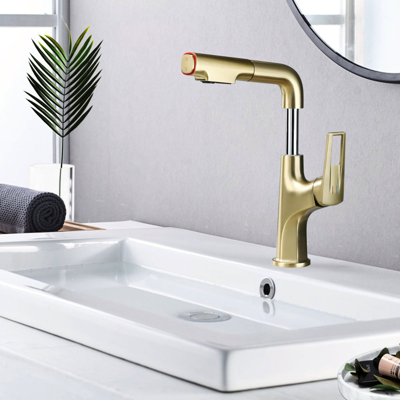 Single Hole Manual Brushed Gold Faucet For Kitchen And Bathroom With 1.8 Gallons Per Minute Flow 360 Swivel Spout Outdoor