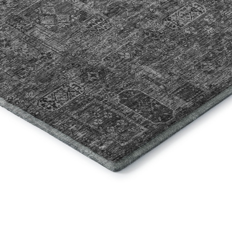 Tapis gris anthracite de qualité supérieure lavable à la machine Cerrito AMF611, Rond 8 pi