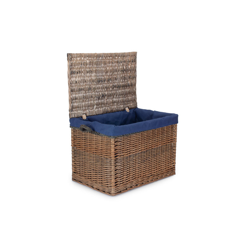 Wicker 23" Storage Hamper with Lining, Antique Wash/Navy Lining