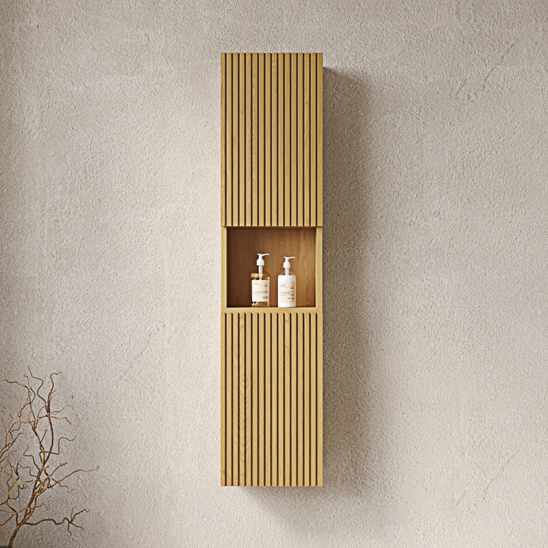 Grande armoire de rangement murale de salle de bain, Chêne doré