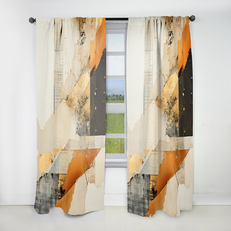 Rideau en velours moderne or et gris Sunset Collage III Barbatti - obscurcissant - 1 panneau, L 52 po x L 63 po