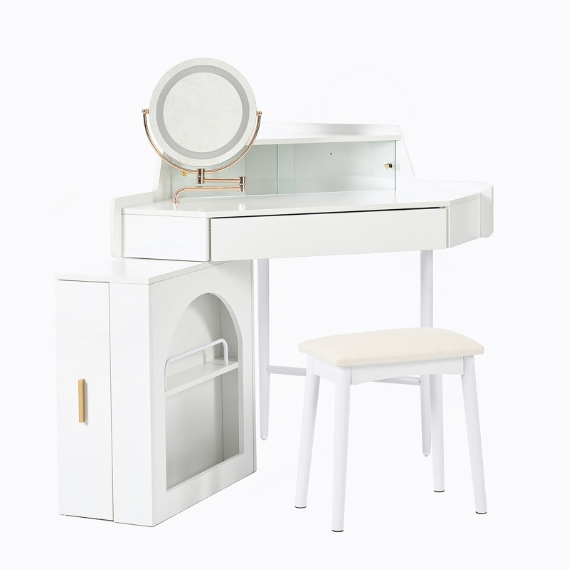 Meuble-lavabo de coin avec miroir et lumières DEL, Blanc